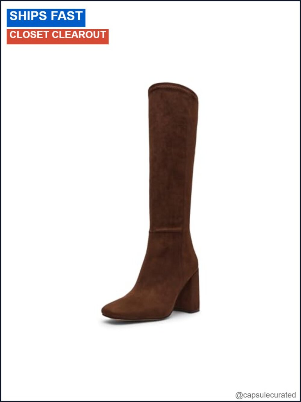 Women's Calf High Equestrian Boots with Block Heel - PU Leather